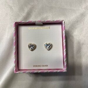 Diamonique heart earrings nib